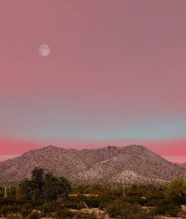 Desert moon over the southwestern USA Sonora desert and mountainsの写真素材