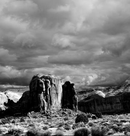 Monument Valley Arizona with stormy cloudy skies blank and whiteの写真素材