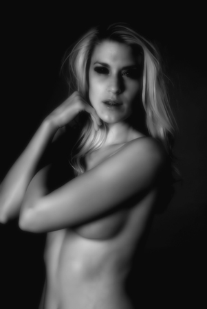 Soft focus infrared black and white sensual beautiful woman with perfect body posing nudeの写真素材