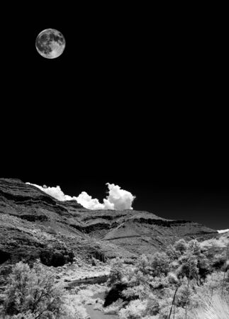 Desert moon over the southwestern USA Sonora desert and mountainsの写真素材