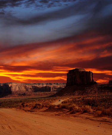Sunset Monument Valley Arizona Navajo Nation site of many cowboy western moviesの写真素材