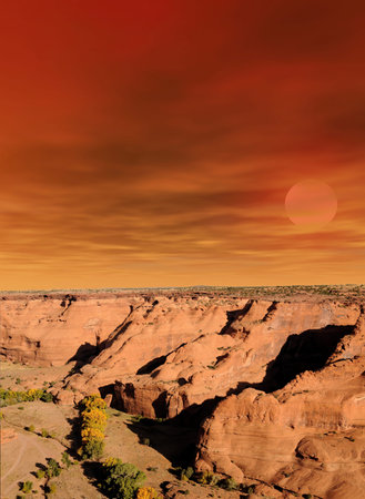 Sunrise at the beginning of the Canyon De Chelly Navajo Nationの写真素材