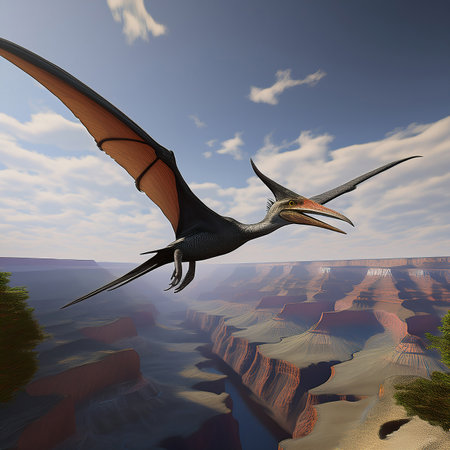 Generative AI colorful Pterodactyl or Pteranodon flying isolated over a canyonの素材