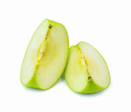 Green apple sliced isolated on white background.の写真素材