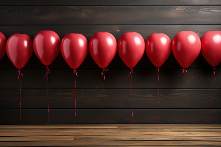 red balloons on wooden background, valentine's dayの素材