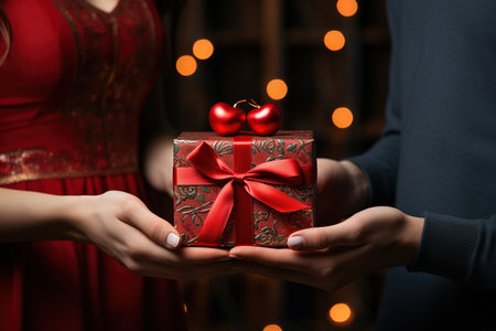 unrecognizable wedding couple holding a gift box in their hands, Valentine's Dayの素材