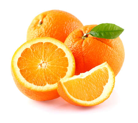 Ripe orange fruit with leafの写真素材