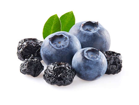 Blueberries fresh and driedの写真素材
