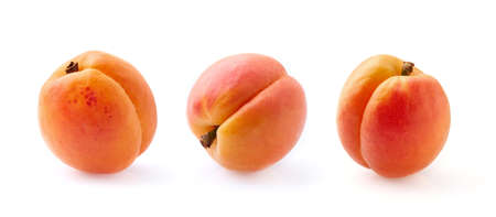 Collage of apricots in closeup on white backgroundの写真素材