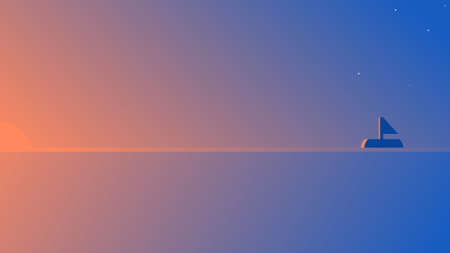 Sailboat in the sea illustration, sail boat and the sunset in the seaの写真素材