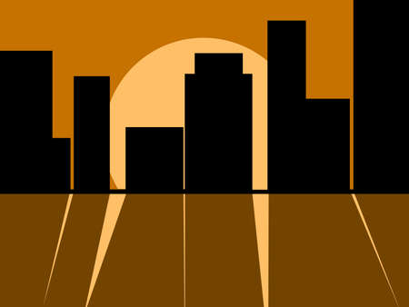 City skyline at night illustrationの写真素材