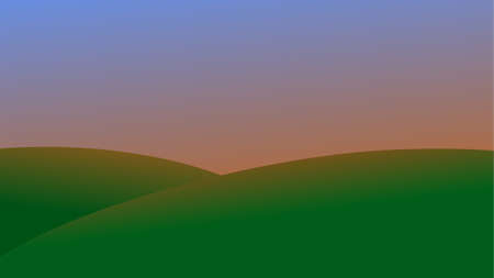 green field and sunset Illustrationの写真素材
