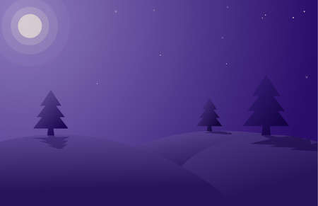 Night landscape illustration, pine trees and the moon illustrationの写真素材