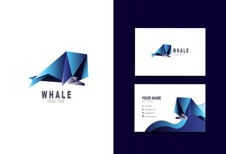 Creative and Clean Double-sided Business Card Template & Blue Whale logo, Flat Design Vector Illustrationのイラスト素材