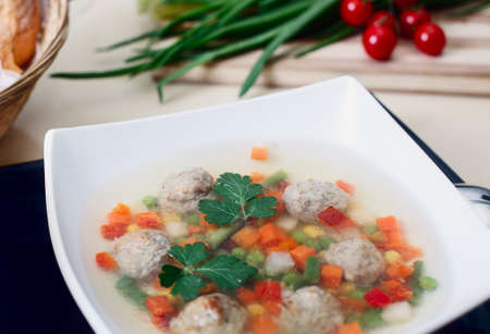 soup with meatballs close-upの写真素材