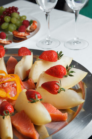 Luxury food on wedding table. Cateringの写真素材