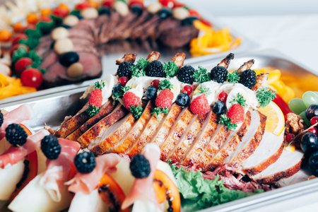 Luxury food on wedding table. Cateringの写真素材