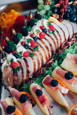 Luxury food on wedding table. Cateringの写真素材