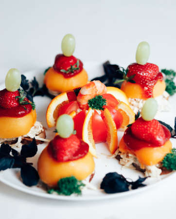 Luxury food on wedding table. Cateringの写真素材