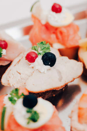 Luxury food on wedding table. Cateringの写真素材