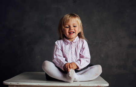 Portrait of emotional little girl の写真素材