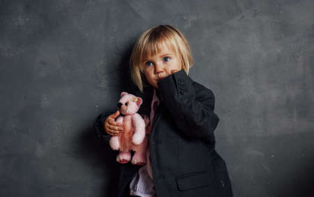 Portrait of emotional little girl の写真素材