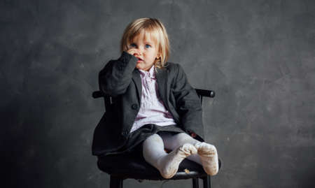 Portrait of emotional little girl の写真素材