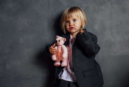 Portrait of emotional little girl の写真素材