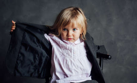 Portrait of emotional little girl の写真素材