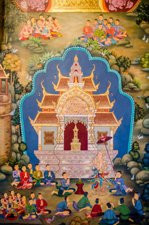Ancient thai painting on wall in thailand buddha templeのeditorial素材