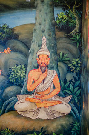 Ancient thai painting on wall in thailand buddha templeのeditorial素材