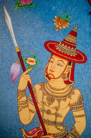 Ancient thai painting on wall in thailand buddha templeのeditorial素材