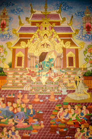 Ancient thai painting on wall in thailand buddha templeのeditorial素材