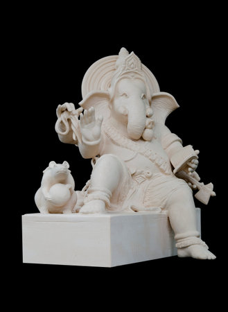 Ganesha Sculpture in straight face pose with rat の写真素材
