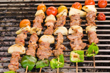 Grilled barbecue meat and vegetableの写真素材