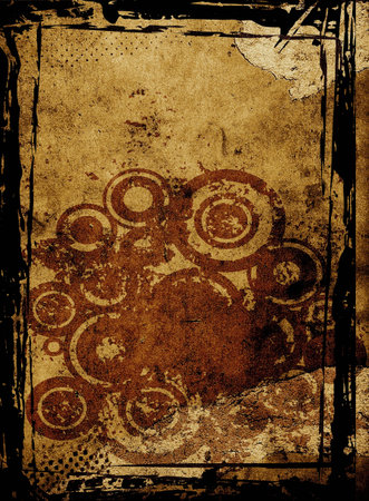grunge circles illustration on old scraped paperの写真素材