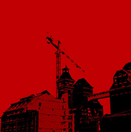 illustration of an old factory in ruinの写真素材