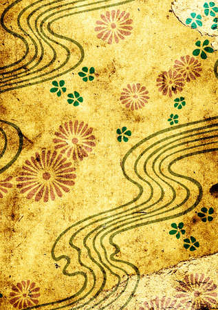 design with flowers and waves, background illustrationの写真素材