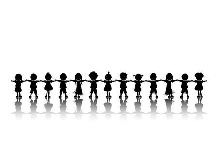 happy kids hand in handの写真素材