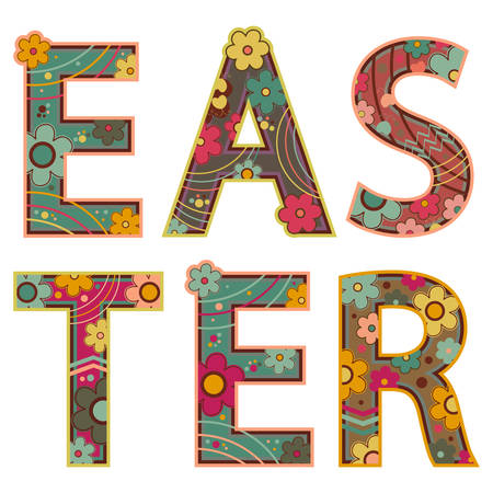 easter, retro style floral fontsのイラスト素材