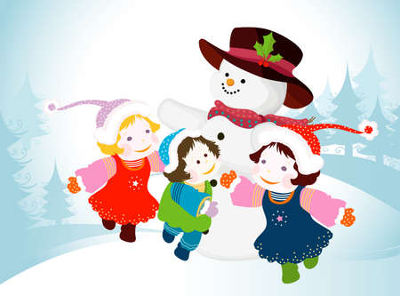 winter design with snowman and kidsの写真素材