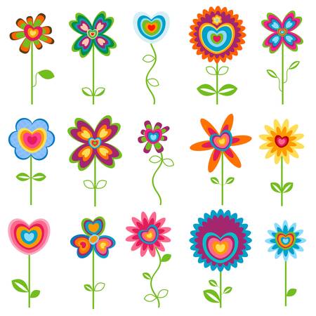 love, retro fantasy flowers  setのイラスト素材