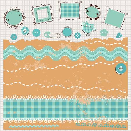 blue scrapbook kit with cute elementsのイラスト素材