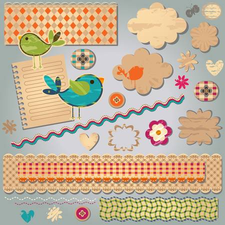 cute colorful textured design elements for scrapbookのイラスト素材