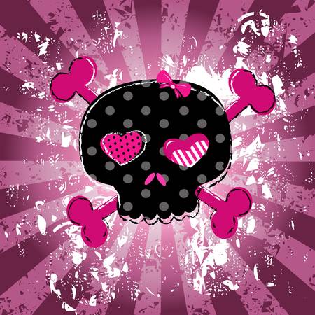 cute aggressive girlish skull in vectorのイラスト素材