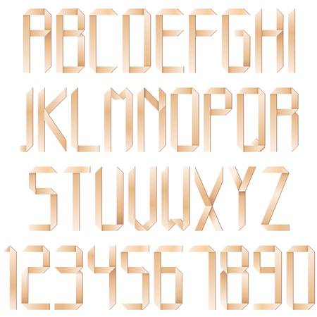 set of origami style alphabet letters and numbersのイラスト素材