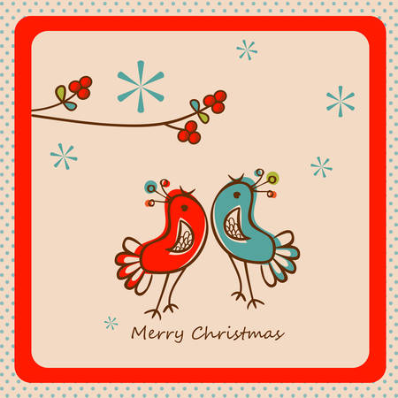 christmas card with birdsのイラスト素材