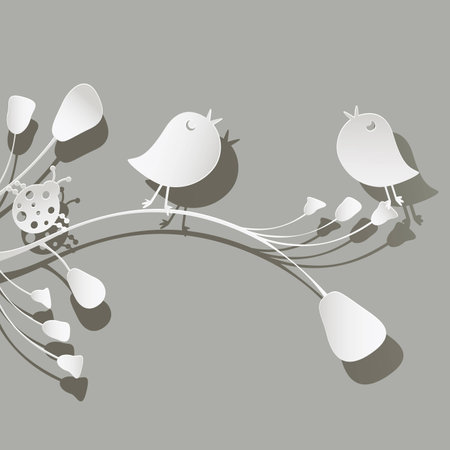paper birds and ladybird on flowersのイラスト素材
