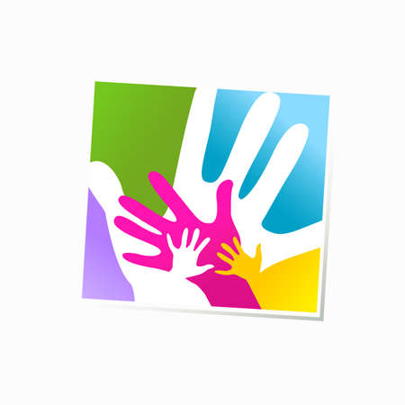 children and adults hands togetherのイラスト素材