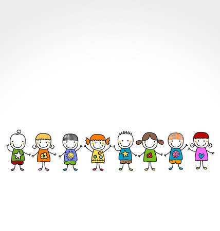 group of kids, child like style drawingのイラスト素材